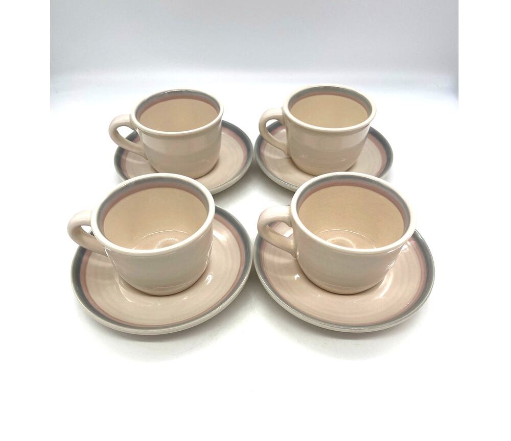 Pfaltzgraff Aura Stoneware Set of 4 Cups & Saucers USA #001